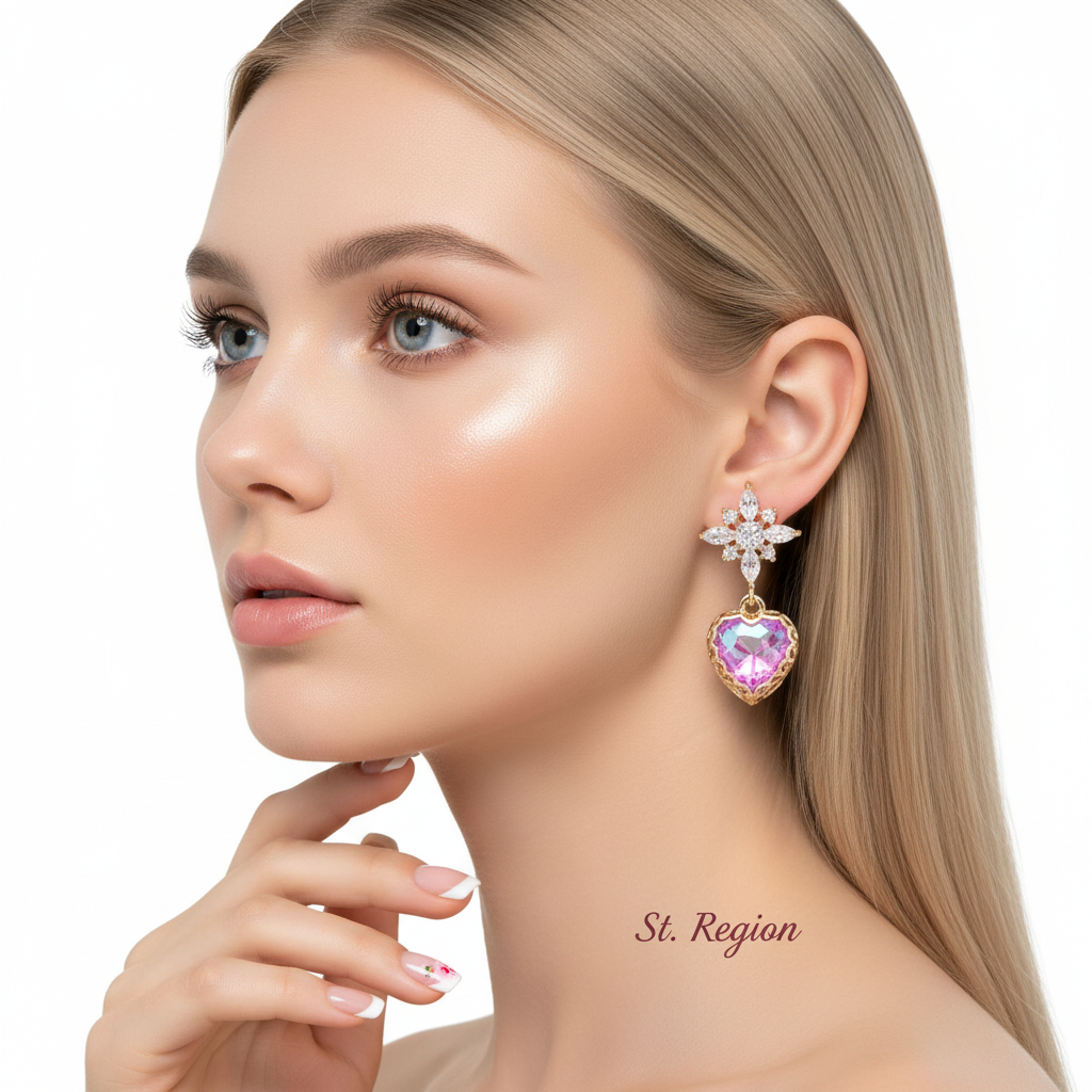 Purple Crystal & Cubic Zirconia Goldtone Star Heart Dangle Earrings