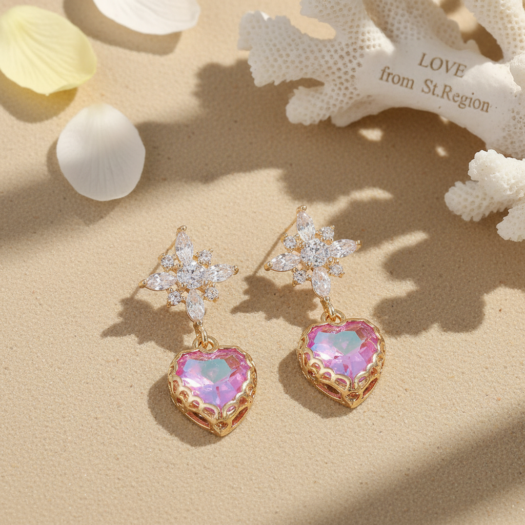 Purple Crystal & Cubic Zirconia Goldtone Star Heart Dangle Earrings