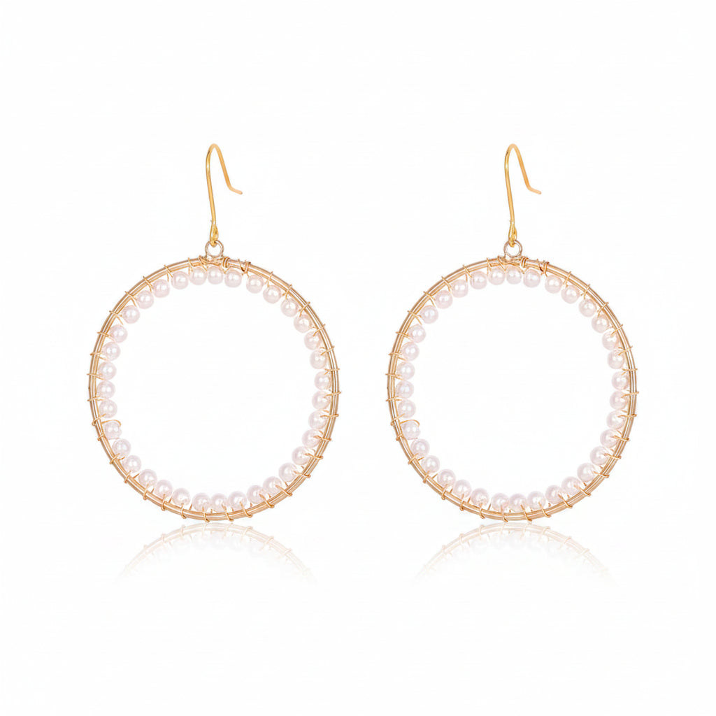 Pearl & Goldtone Beaded Hoop Hook Earrings
