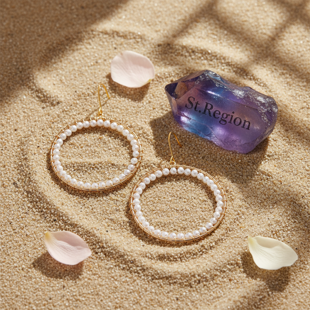 Pearl & Goldtone Beaded Hoop Hook Earrings
