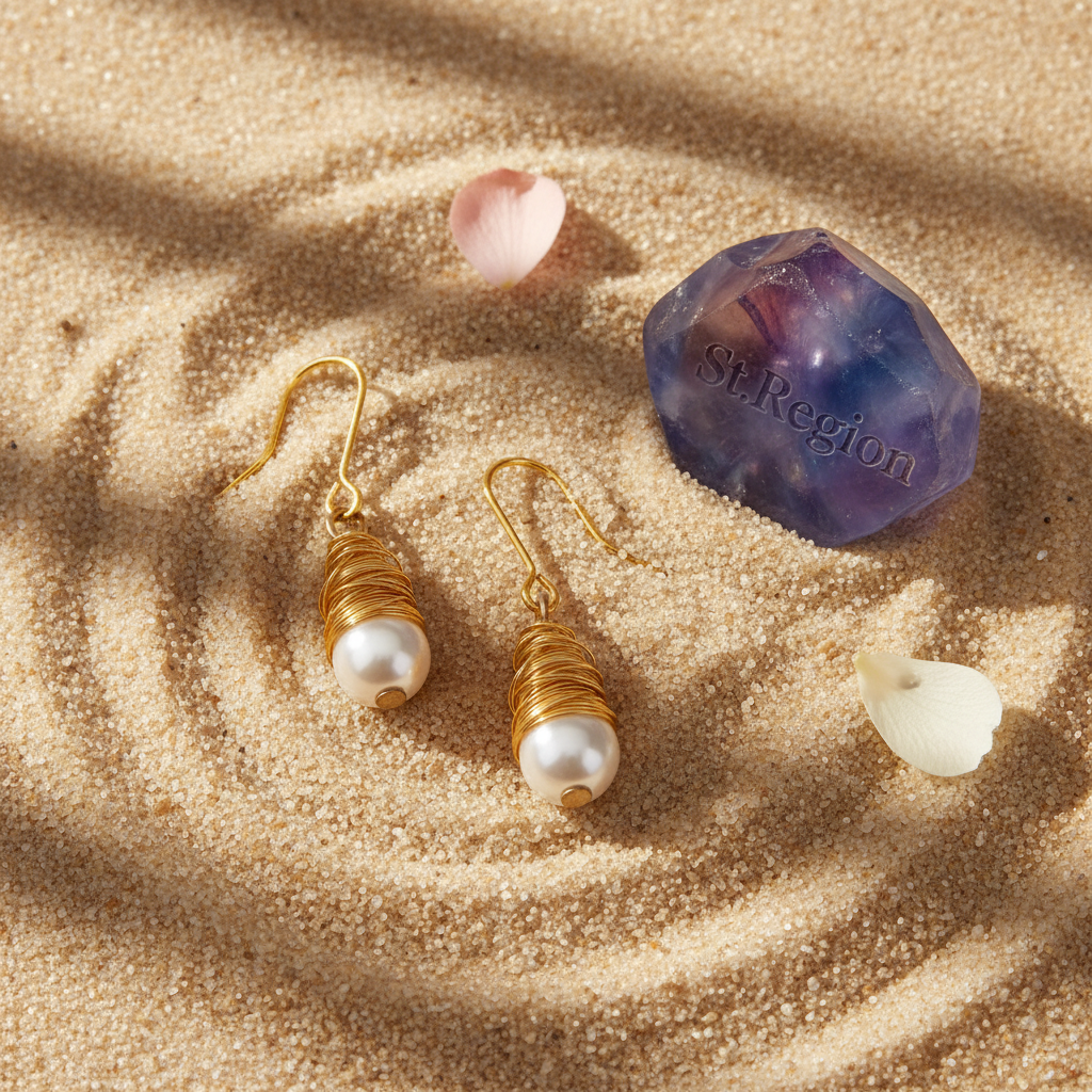 Pearl & Goldtone Wire-Wrapped Hook Earrings
