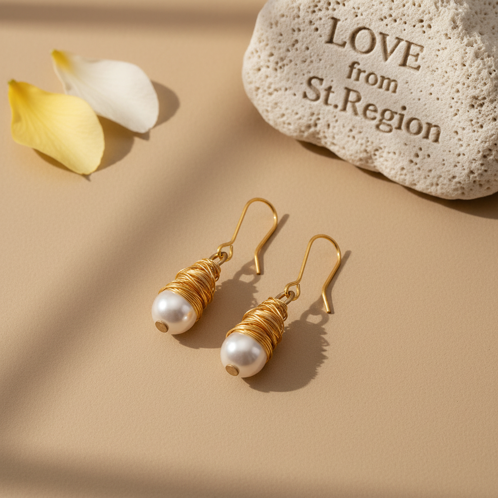 Pearl & Goldtone Wire-Wrapped Hook Earrings