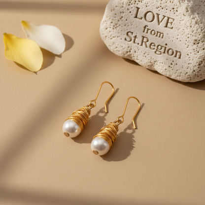 Pearl & Goldtone Wire-Wrapped Hook Earrings