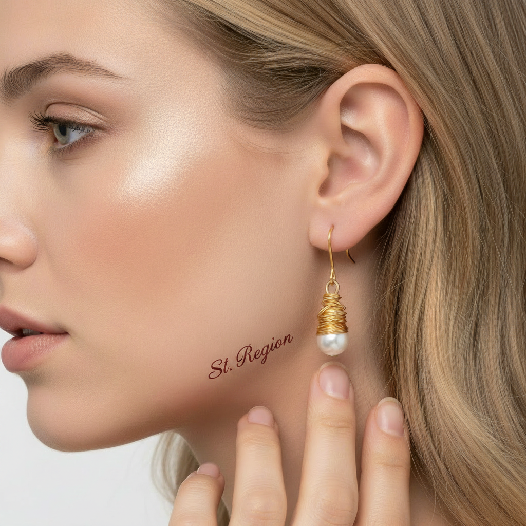 Pearl & Goldtone Wire-Wrapped Hook Earrings