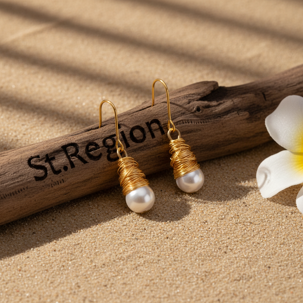 Pearl & Goldtone Wire-Wrapped Hook Earrings