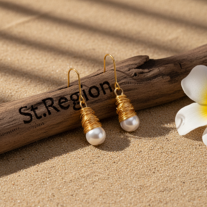 Pearl & Goldtone Wire-Wrapped Hook Earrings
