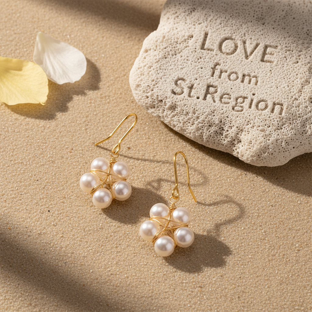 Pearl & Goldtone Geometric Floral Hook Earrings