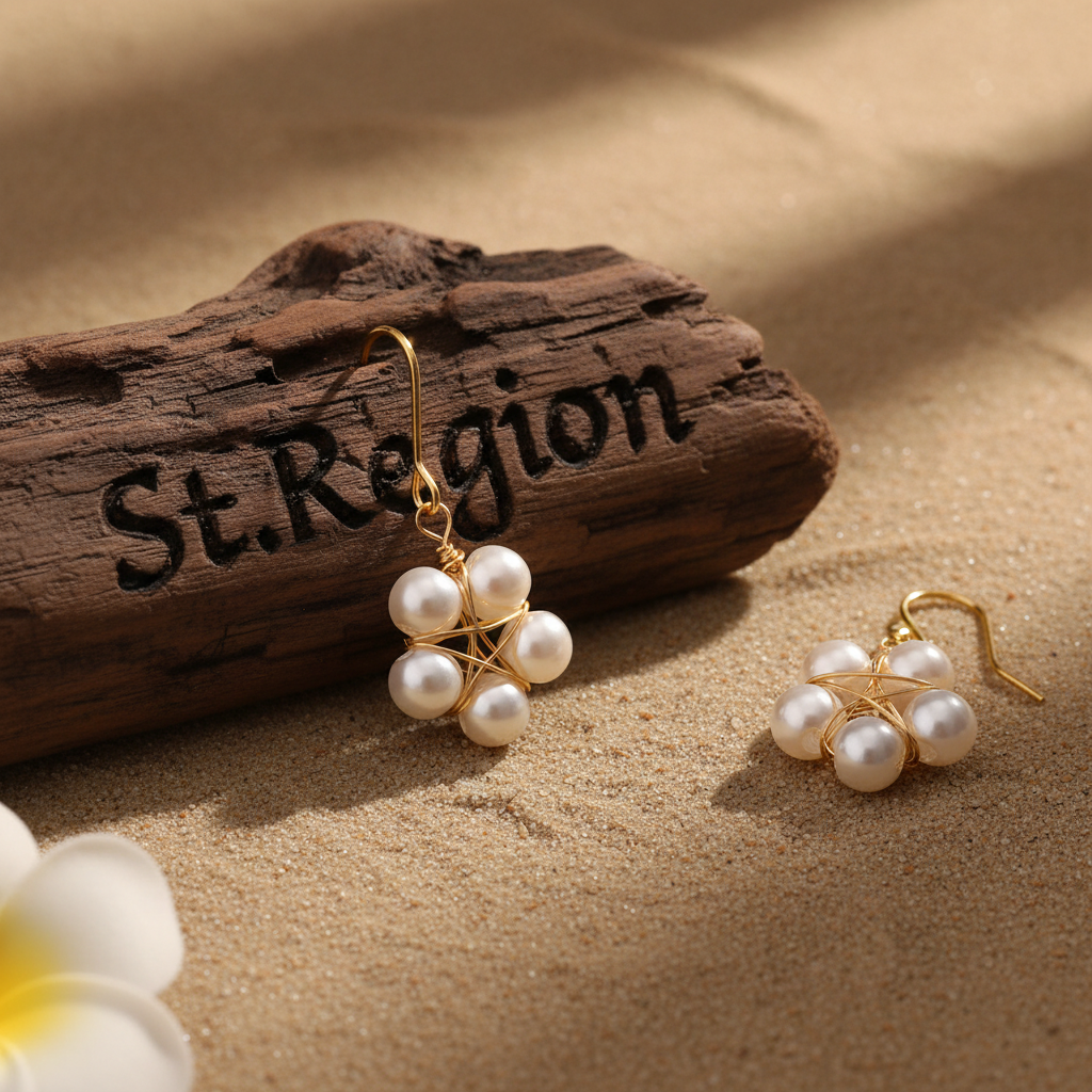 Pearl & Goldtone Geometric Floral Hook Earrings