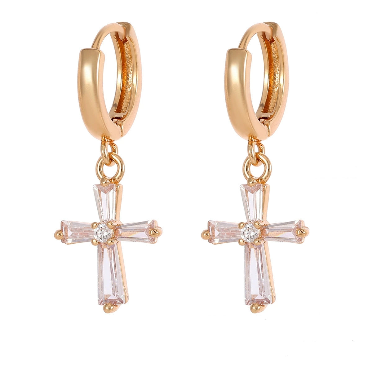 Cubic Zirconia & Goldtone Cross Huggie Earrings