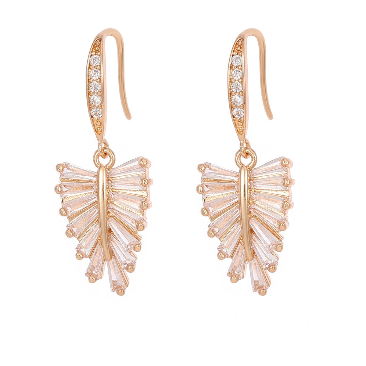 Cubic Zirconia & Goldtone Leaf Hook Earrings