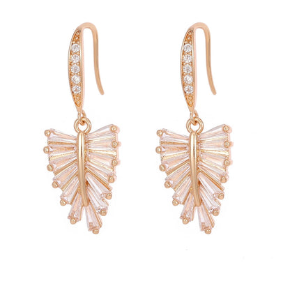 Cubic Zirconia & Goldtone Leaf Hook Earrings