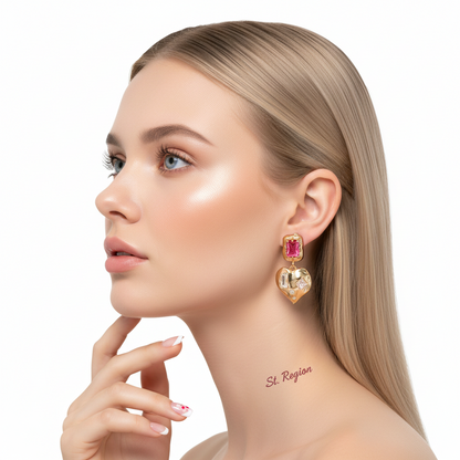 Pink Crystal & Cubic Zirconia Goldtone Heart Dangle Earrings