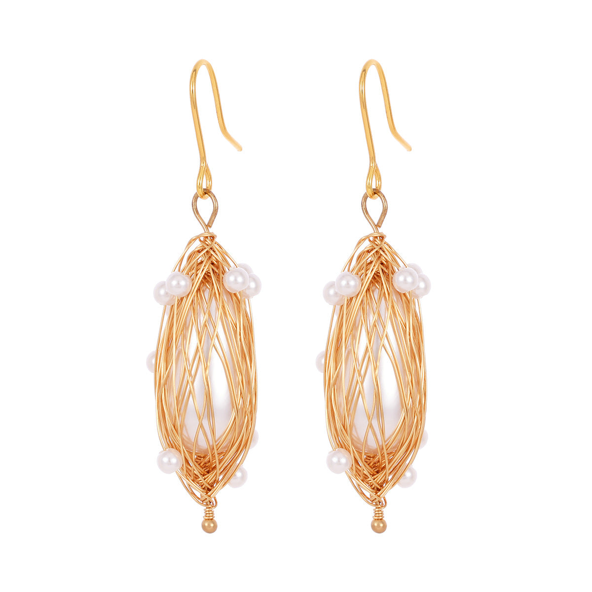 Pearl & Goldtone Nest Hook Earrings