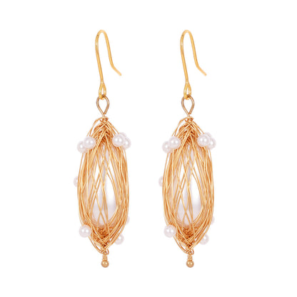 Pearl & Goldtone Nest Hook Earrings