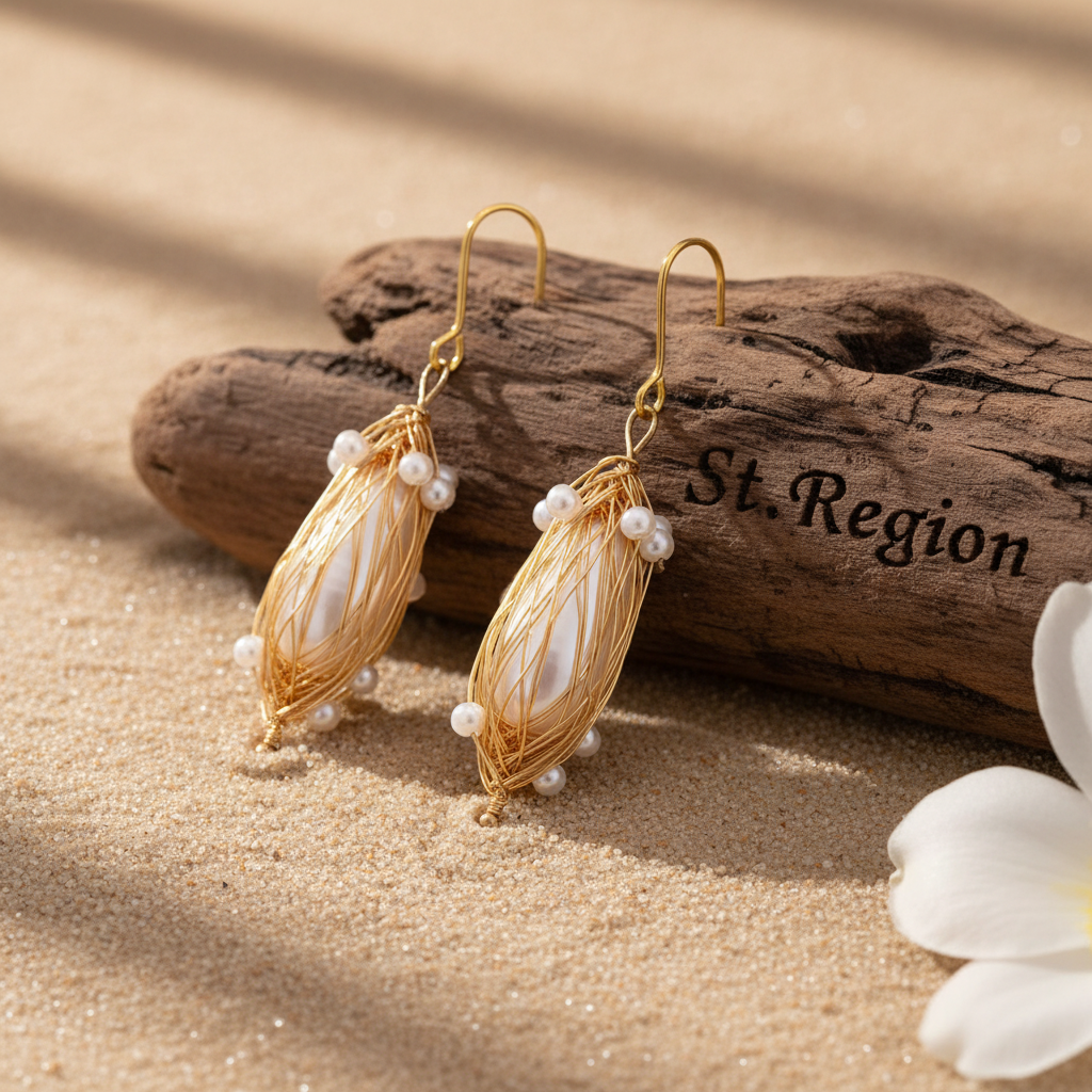 Pearl & Goldtone Nest Hook Earrings
