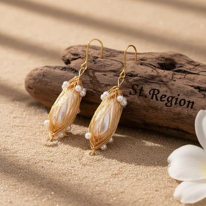 Pearl & Goldtone Nest Hook Earrings