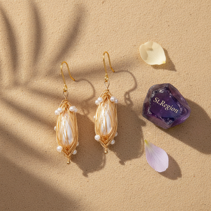 Pearl & Goldtone Nest Hook Earrings