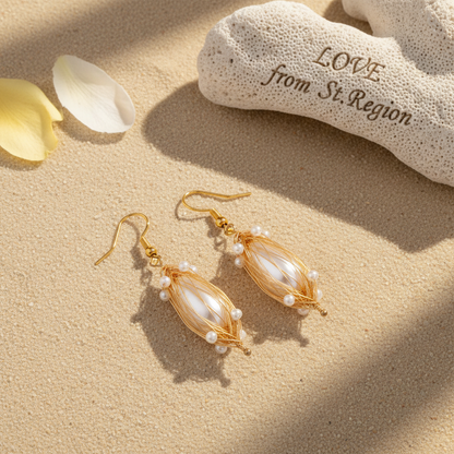 Pearl & Goldtone Nest Hook Earrings