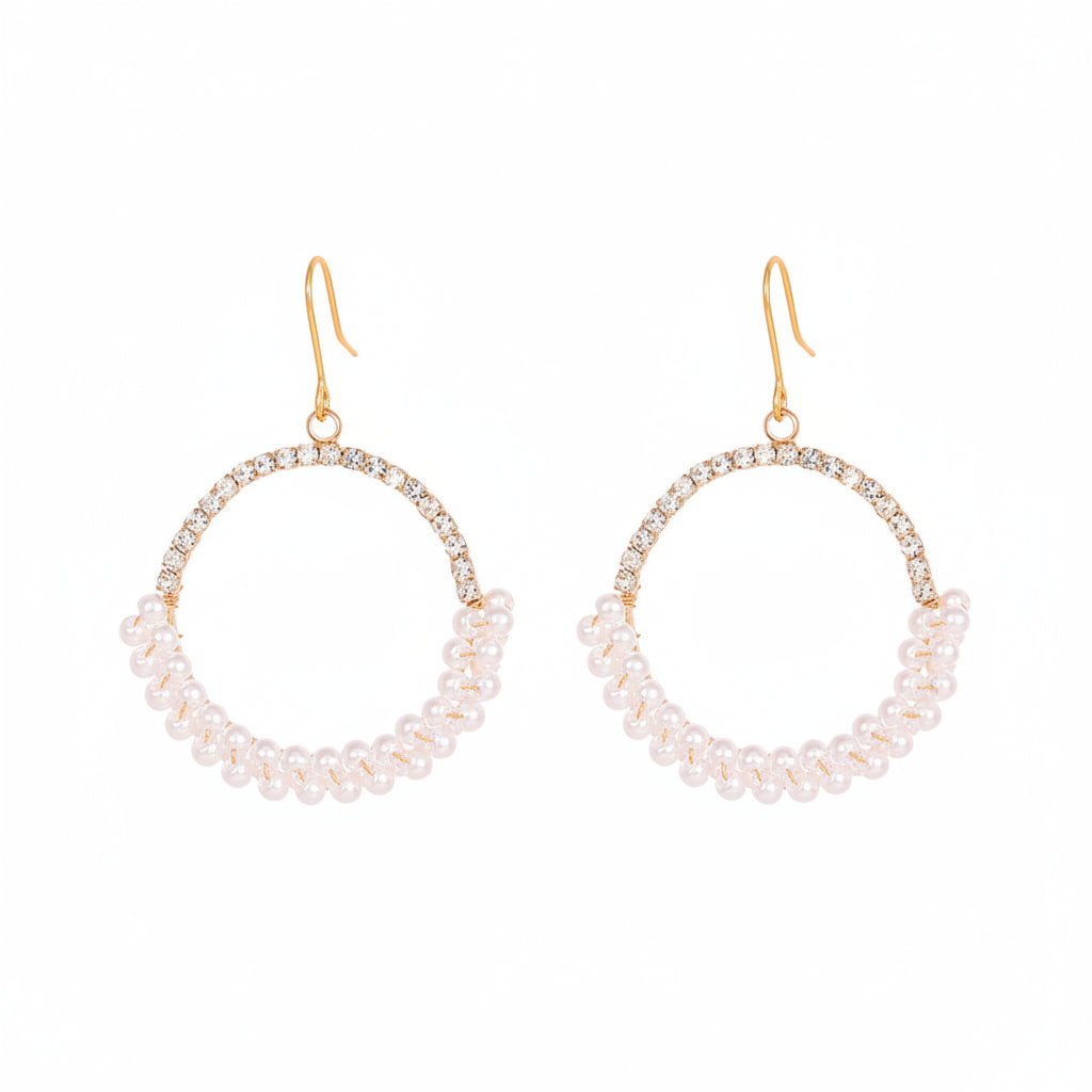 Pearl & Cubic Zirconia Goldtone Beaded Hoop Hook Earrings