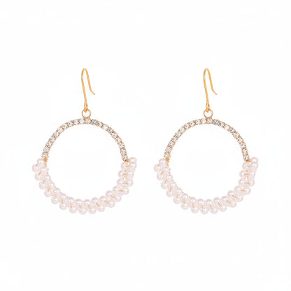 Pearl & Cubic Zirconia Goldtone Beaded Hoop Hook Earrings