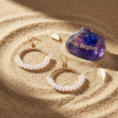 Pearl & Cubic Zirconia Goldtone Beaded Hoop Hook Earrings