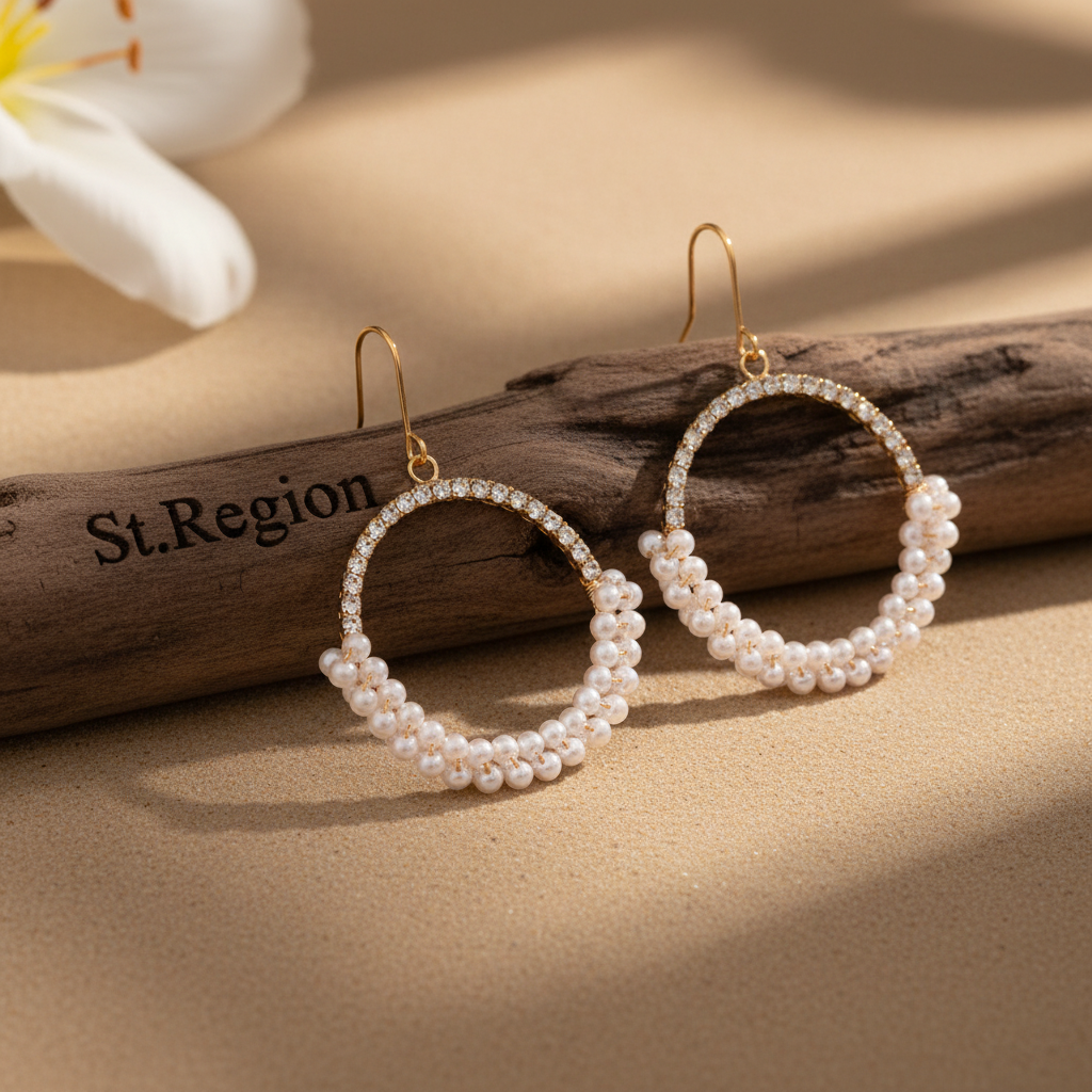 Pearl & Cubic Zirconia Goldtone Beaded Hoop Hook Earrings