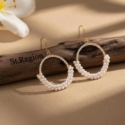 Pearl & Cubic Zirconia Goldtone Beaded Hoop Hook Earrings