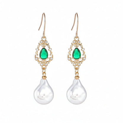 Emerald Crystal & Baroque Pearl Goldtone Teardrop Hook Earrings