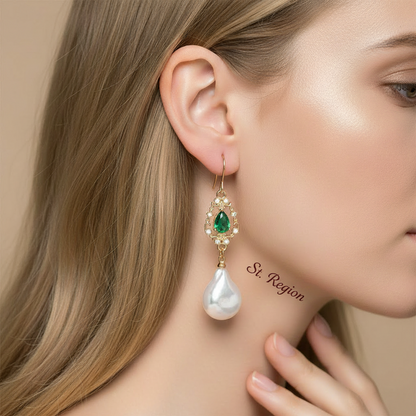 Emerald Crystal & Baroque Pearl Goldtone Teardrop Hook Earrings