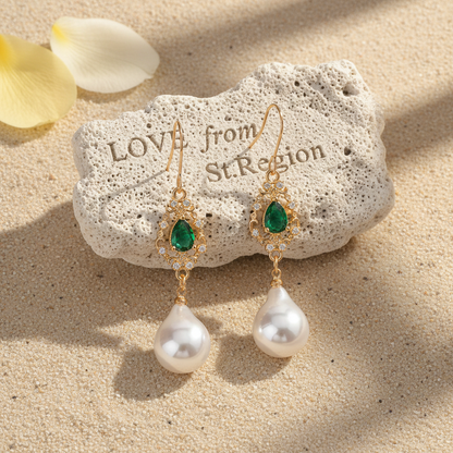 Emerald Crystal & Baroque Pearl Goldtone Teardrop Hook Earrings