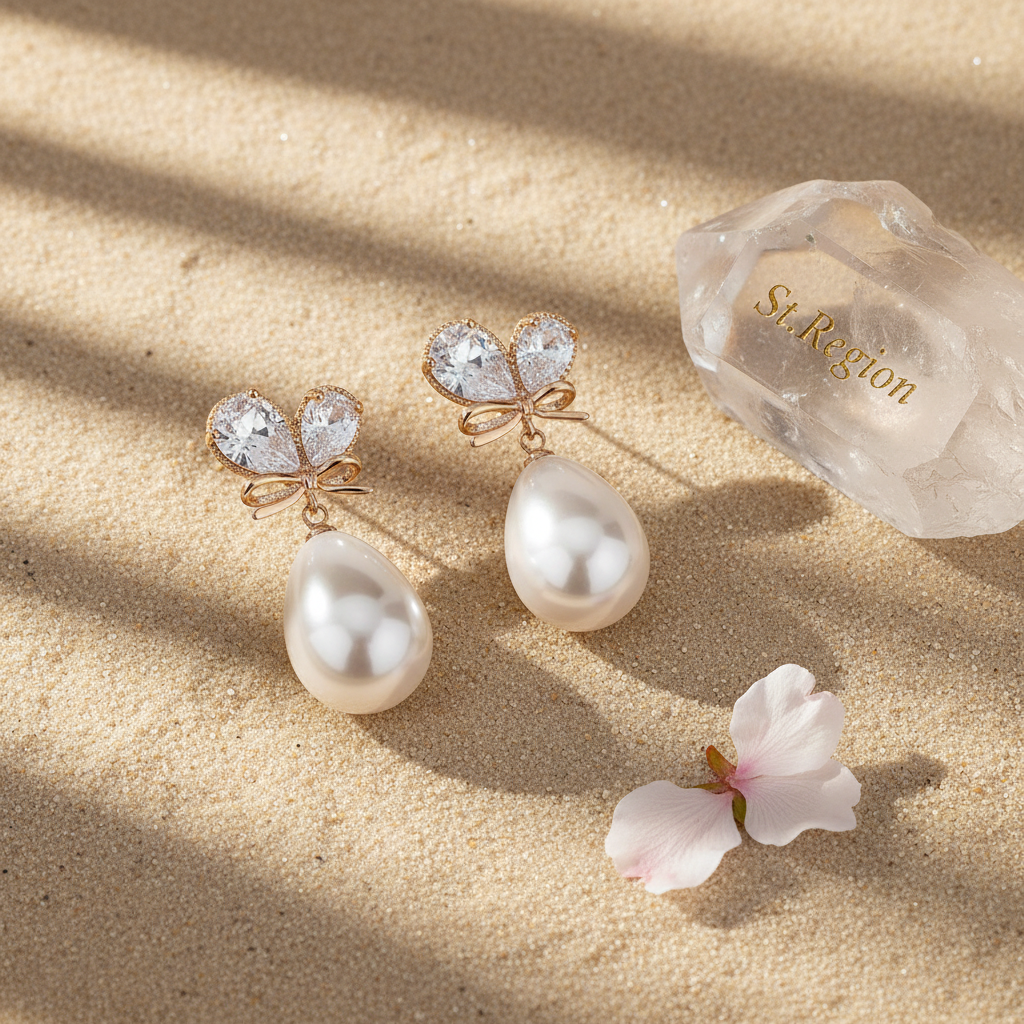 Pear Crystal & Pearl Goldtone Butterfly Drop Earrings