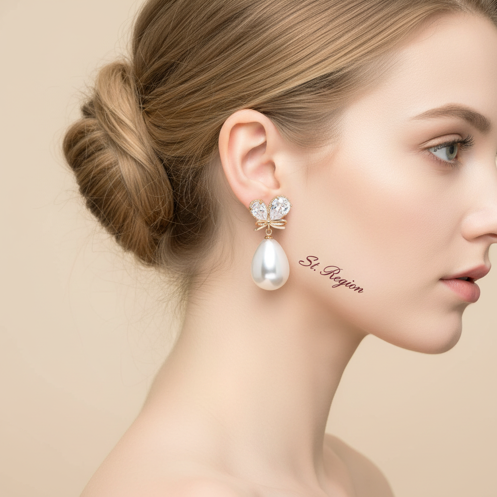 Pear Crystal & Pearl Goldtone Butterfly Drop Earrings