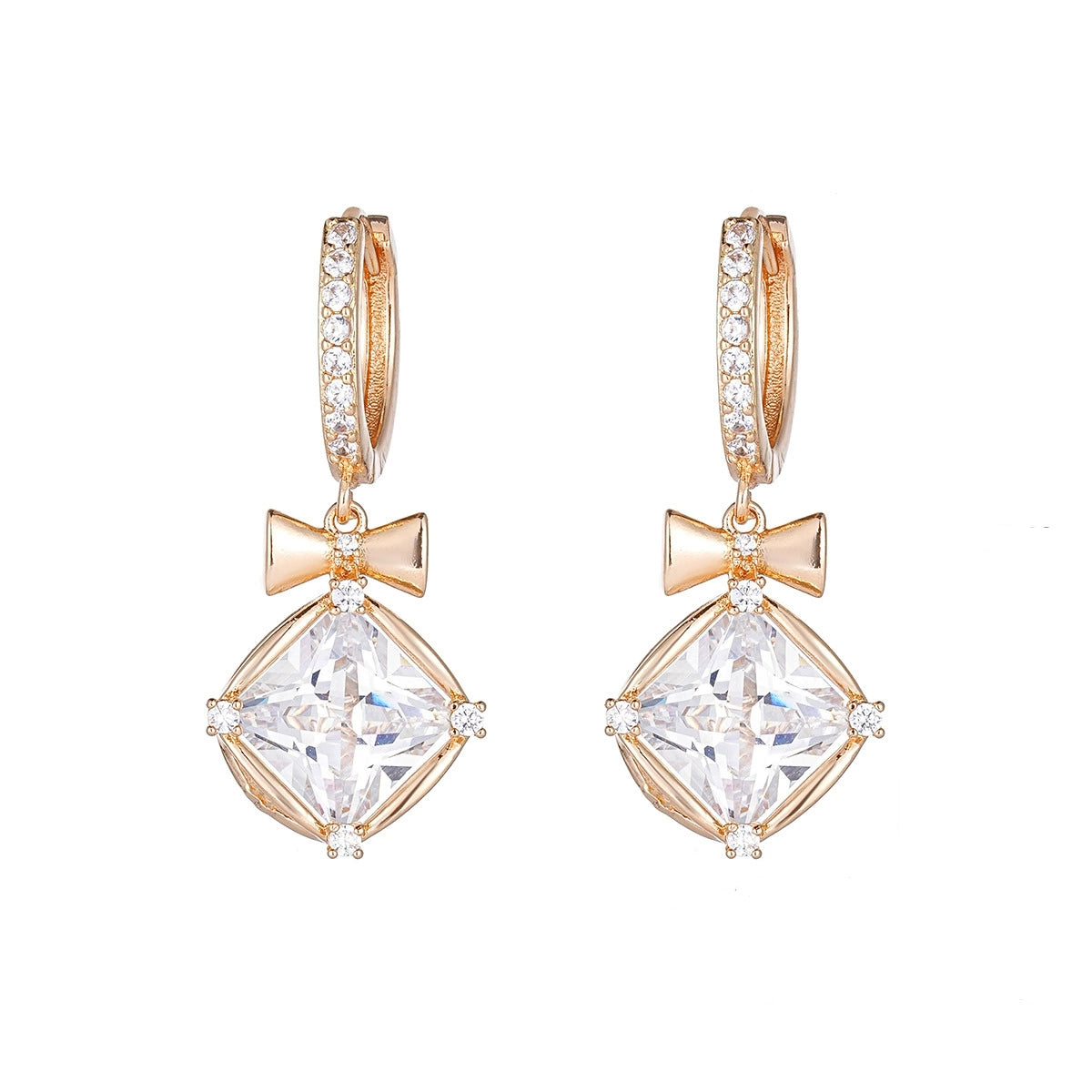 Crystal & Cubic Zirconia Goldtone Cushion-Cut Bow Huggie Earrings