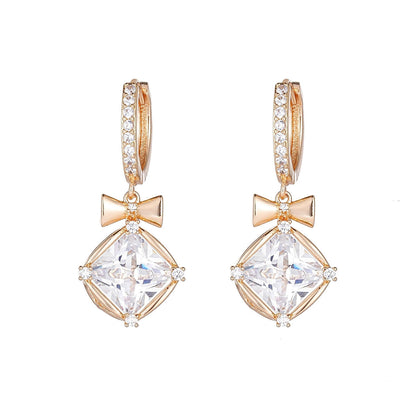 Crystal & Cubic Zirconia Goldtone Cushion-Cut Bow Huggie Earrings