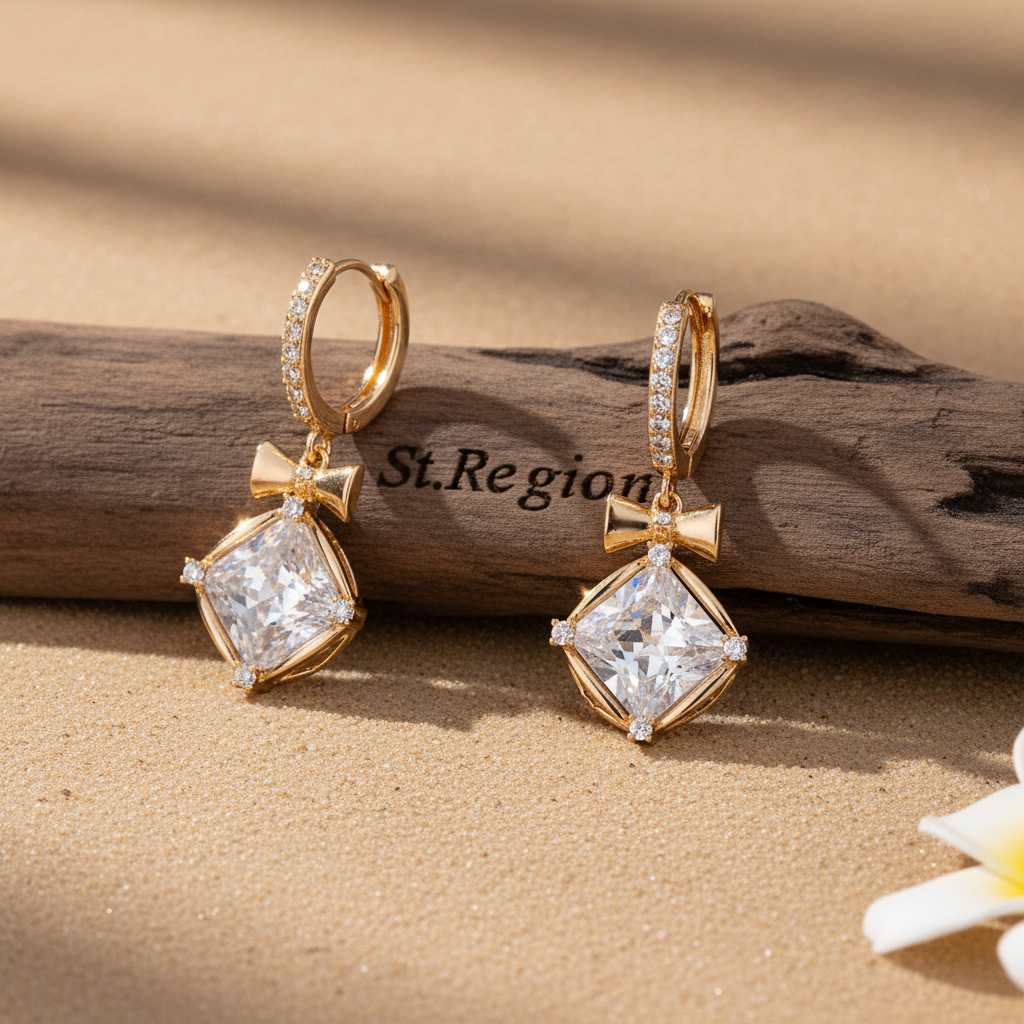 Crystal & Cubic Zirconia Goldtone Cushion-Cut Bow Huggie Earrings