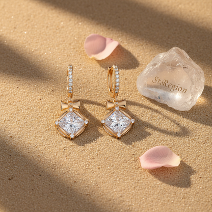 Crystal & Cubic Zirconia Goldtone Cushion-Cut Bow Huggie Earrings