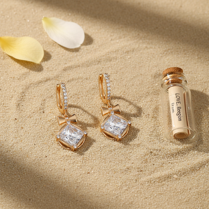 Crystal & Cubic Zirconia Goldtone Cushion-Cut Bow Huggie Earrings