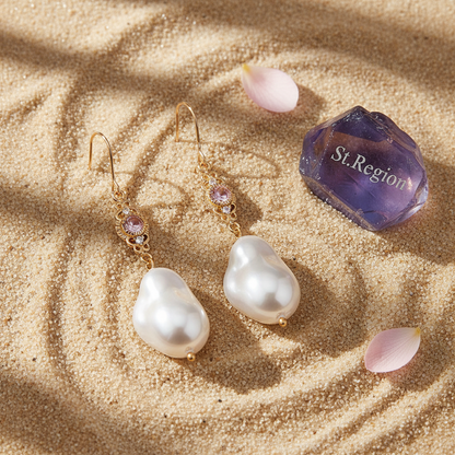 Pink Crystal & Baroque Pearl Goldtone Filigree Hook Earrings