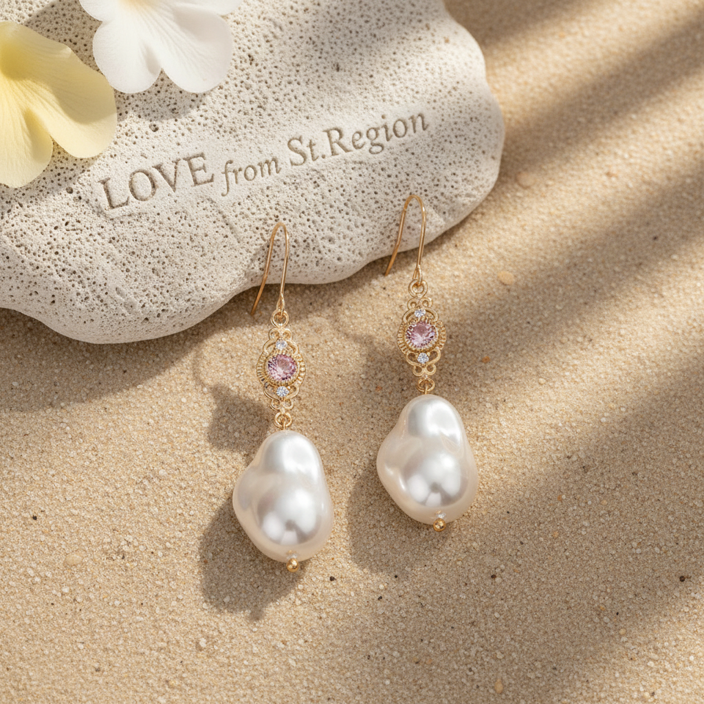 Pink Crystal & Baroque Pearl Goldtone Filigree Hook Earrings