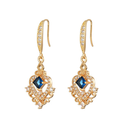 Sapphire Crystal & Cubic Zirconia Goldtone Princess-Cut Heart Hook Earrings