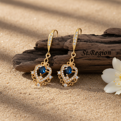 Sapphire Crystal & Cubic Zirconia Goldtone Princess-Cut Heart Hook Earrings