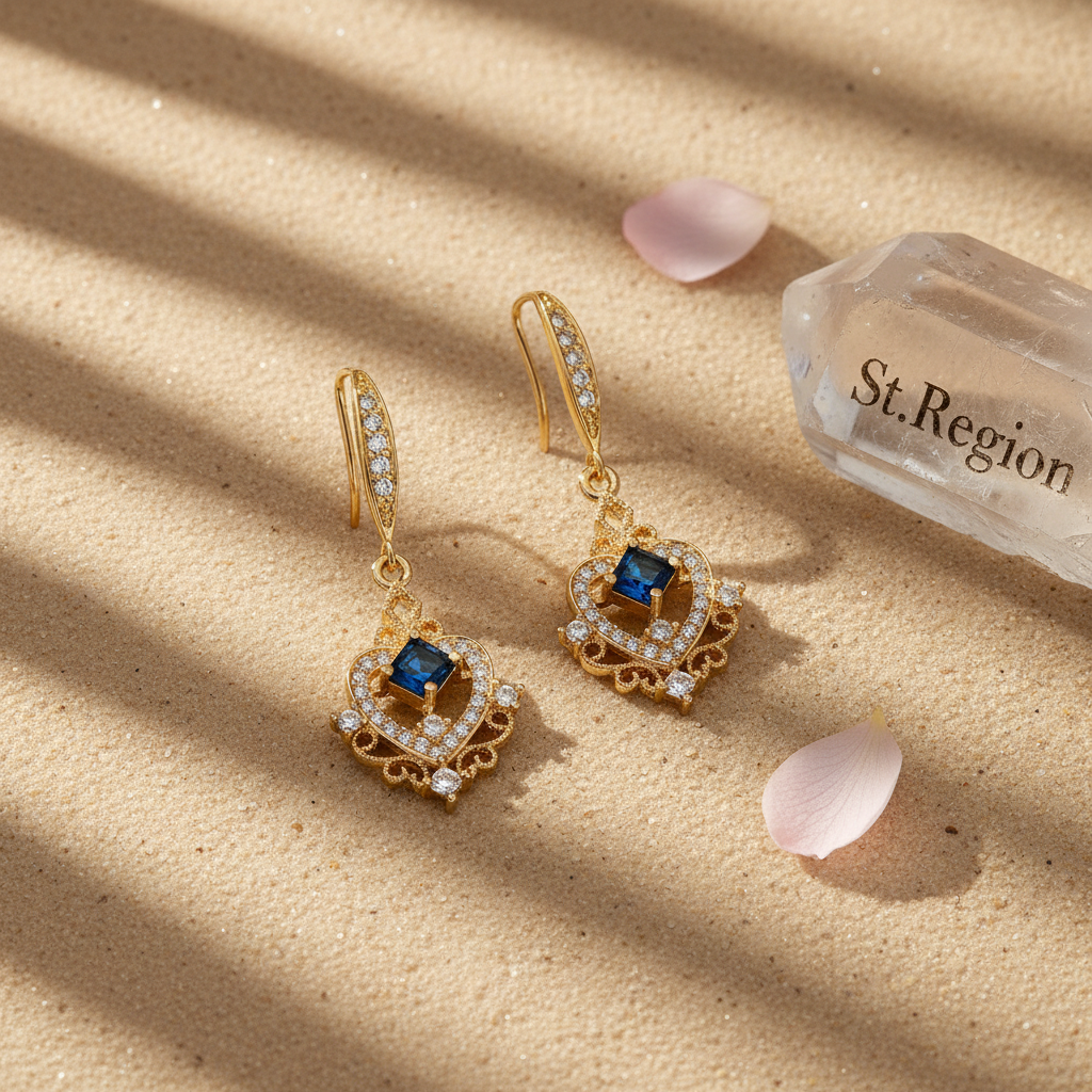 Sapphire Crystal & Cubic Zirconia Goldtone Princess-Cut Heart Hook Earrings