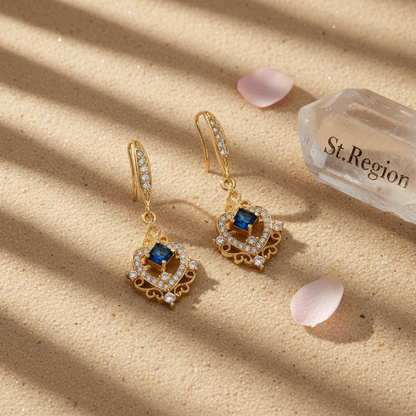 Sapphire Crystal & Cubic Zirconia Goldtone Princess-Cut Heart Hook Earrings