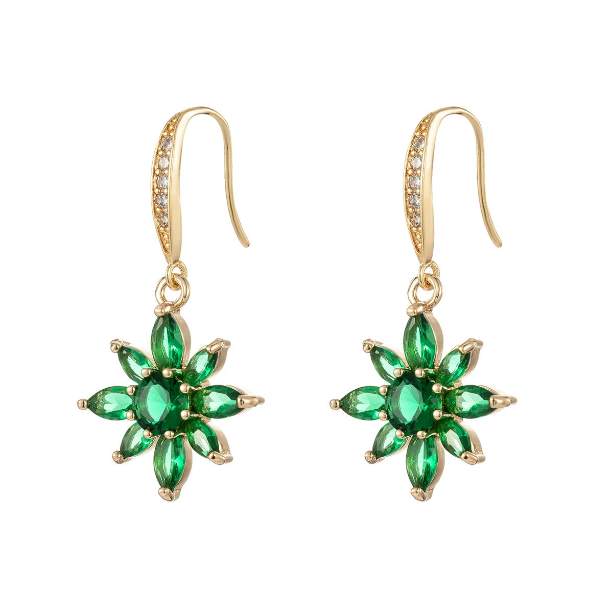 Green Crystal & Cubic Zirconia Goldtone Flower Hook Earrings