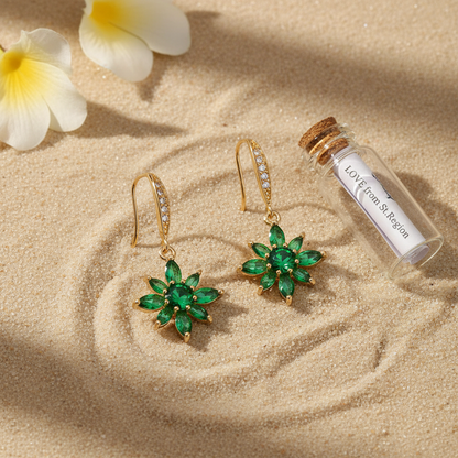 Green Crystal & Cubic Zirconia Goldtone Flower Hook Earrings