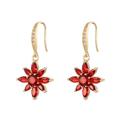 Red Crystal & Cubic Zirconia Goldtone Flower Hook Earrings