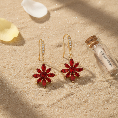 Red Crystal & Cubic Zirconia Goldtone Flower Hook Earrings