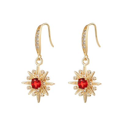 Red Crystal & Cubic Zirconia Goldtone Star Hook Earrings