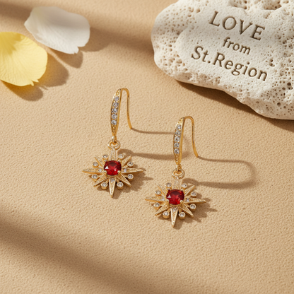 Red Crystal & Cubic Zirconia Goldtone Star Hook Earrings