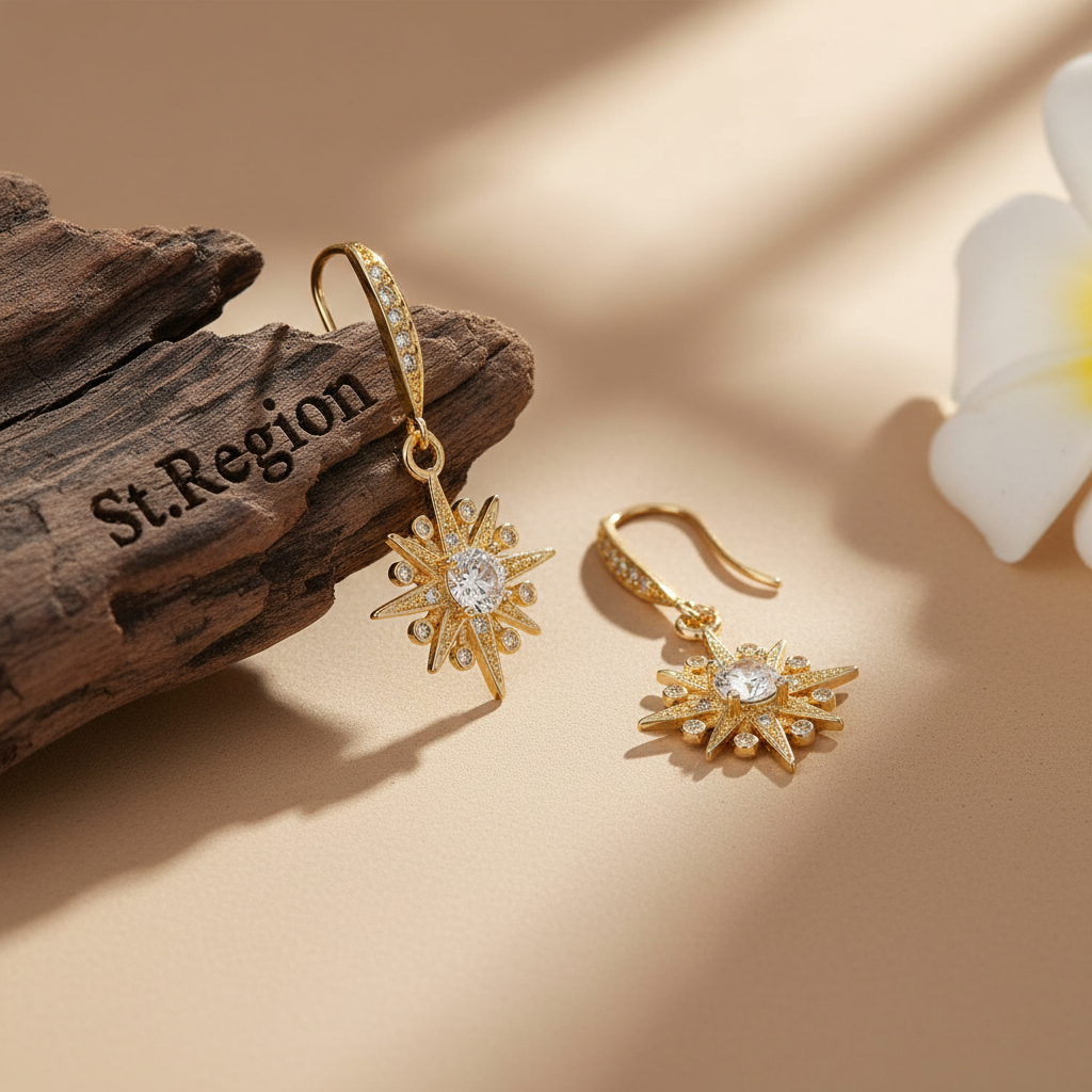 Crystal & Cubic Zirconia Goldtone Star Hook Earrings